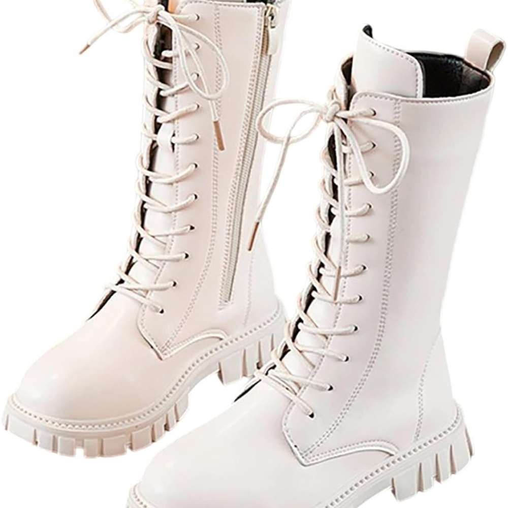 Kids Lace-Up Combat Boots in Light Pink